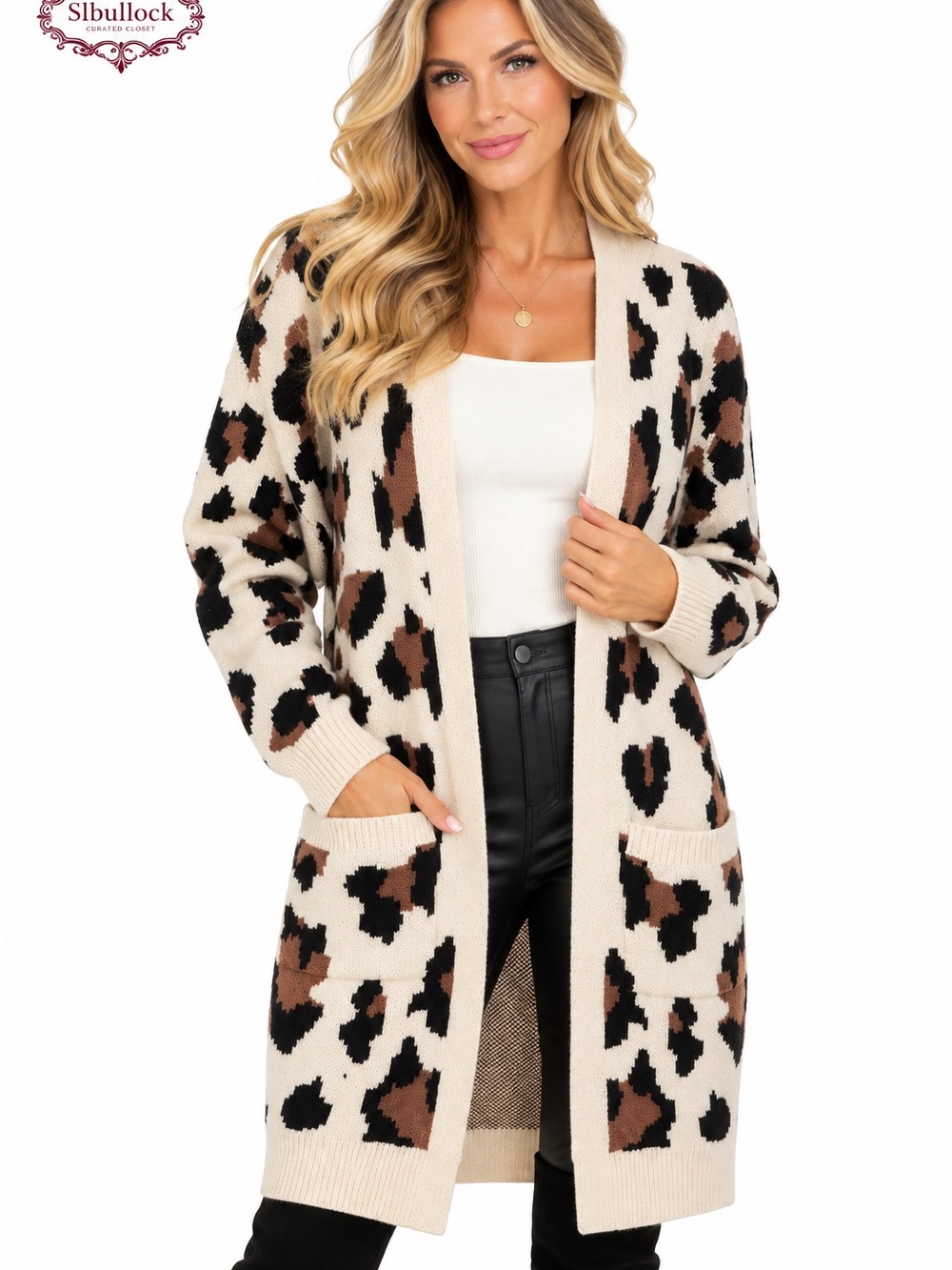 C22 Pink Lily Leopard Animal Print Long Cardigan Size S Pockets